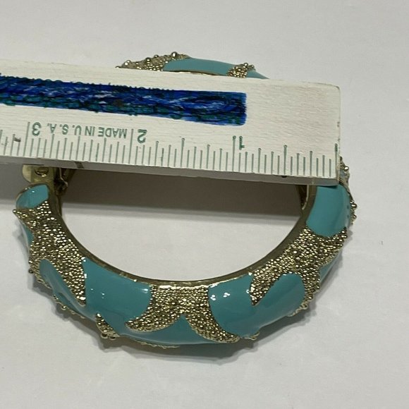 Amrita Singh Teal and Gold Tone Cuff Clamper  Bracelet Starfish Ocean Beach - Picture 7 of 10